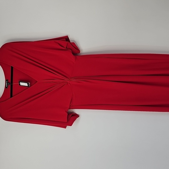 Express Vibrant Red TwistFront Vneck Maxi Dress wFront Slit Elegant Sexy Holiday - Picture 3 of 16